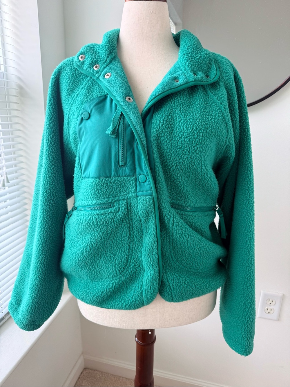 Free People Hit the Slopes Green Sherpa Teddy Jacket NWOT